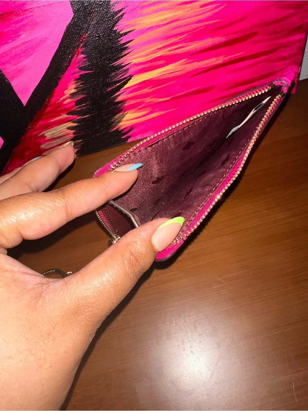 kate spade hot pink zip card case with keyring - Picture 5 of 6